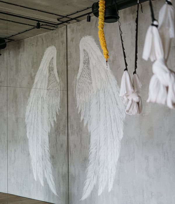 Abstract yoga movements in a minimalist space